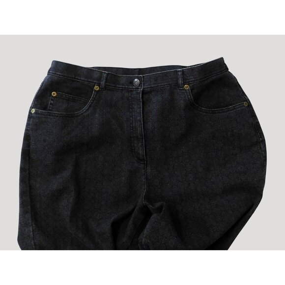 Allison Daley Womens Denim Pants Size 14 Black Floral Print Stretch - Picture 3 of 7